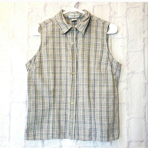 GENERRA CLOTHING COMPANY Plaid Sleeveless Button-Down Shirt Medium - Picture 1 of 5